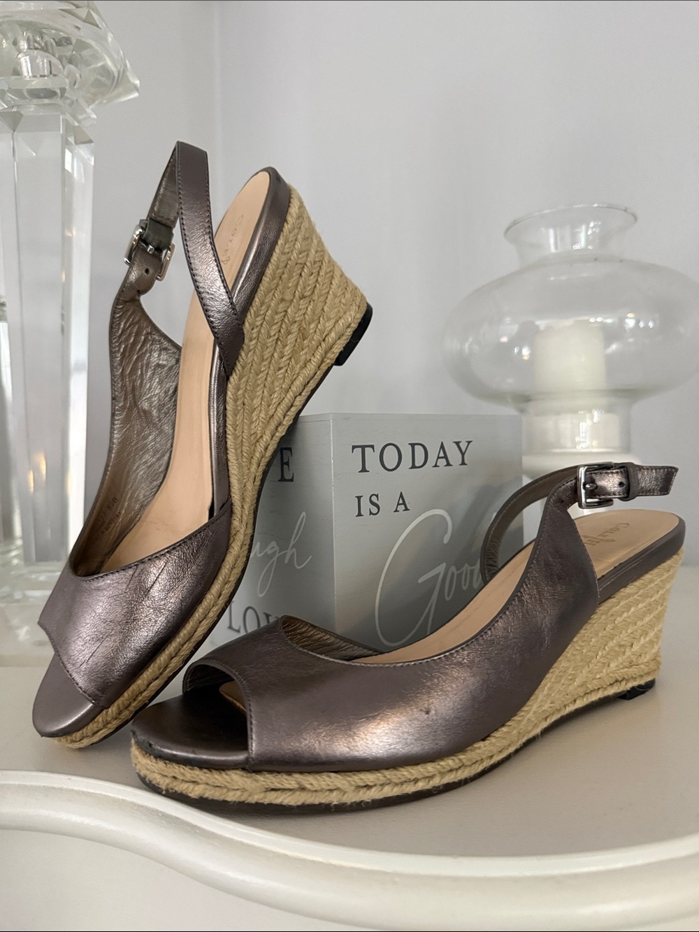 Cole Haan Metallic Bronze Espadrille Wedge Slingback - Women
